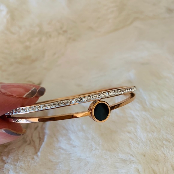 Jewelry - Rose Gold Double Stacked Crystal Bangle